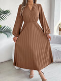 Shooting 2025 Autumn And Winter Elegant Triple V-Neck Long Sleeves To Close The Waist 100-Folded Long Skirt Women's