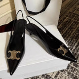 Pointed Metal Buckle Retro Single Shoes In The Fall Of 2025 New Thin Heel Middle Heel Women's Shoes Low-Heeled