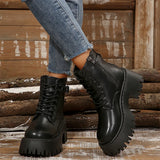 Front With Side Zippered Women's Boots Thick-Bottomed Belt Buckle Fashion Women's Boots Low-Clinular Round Head Black Martin