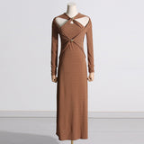 Autumn New Temperament Sister Style Dress Design Bump Color Thin Knitted Dress Female