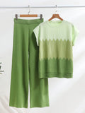 Suit Casual Collar Three-Sleeved Knitted Shirt High Waist Thin Leg Trousers Two
