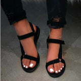 Summer Weaving Ribbon Magic Flat-Soled Sandals Women Buckle Large Size Leopard Color Beach Cool
