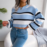 Wind Shooting 2025 Autumn And Winter Casual Striped Long-Sleeved Umbilly Knitted Sweater Women's