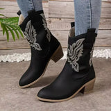 Women's Boots 2025 Autumn/Winter New V-Mouth Embroidery Sleeve Coarse And Knight Boots Vintage Mid-Cute Headed Western Cowboy
