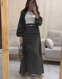 Women's Dress Ribbon Bubble Sleeve Middle East Dubai Elegant Cardigan Tying Bra Strap Half Body Two-Piece