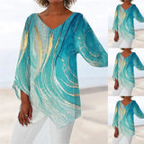 Printed Long Sleeve V-neck Patchwork