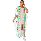 Zingj New Women's Dress Flounce Knitted Striped Slit