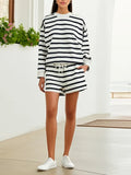 And Autumn 2025 New Round Collar Loose-Fitting Stripe Hit The Color Of The Jacket Women's Suit Long Sleeves And Open Shoulder Clothes +
