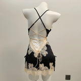 New Ice Silk Sexy Pajamas Pure High-End Small Breast Hollow Lace Sling Aja Skirt