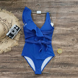 Solid Color Heavy Industry Pressure Line Lotus Edge Rope Belt Banding Swimsuit Women 2025 New