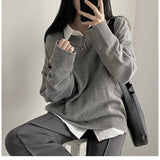 Dark Academia Solid Color V-Neck Pullover SweaterOutfit