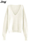 Neck Loose Women Sweater Autumn Winter Fashion Basic Knitted Pullovers Solid Chic Soft Casual Female