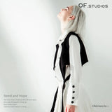 Spring Lattice Black And White Half Lantern Sleeve Shirt + Tice Vest Fashion Two-Piece Set