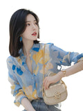 Retro Elegant Floral Long-Sleeved Shirt Women's Design Sense Of Loose Thin Autumn Dress Chiffon
