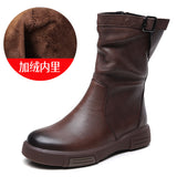 Kraft Retro-Winded Sleet Boots Women Autumn And Winter New Horse Boots Flat-Bottomed Knight Boots Side Zippered Work-In-Work Martin