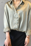 2023 Women Clothing Silk Shirt Vintage Blouse Women Sheer Top Women Long Sleeve Dress Shirt Loose Blouse Woman