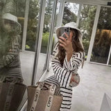 Women's INS Explosion Striped Knitting L Long Sleeve Horned Pants