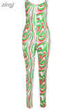 Aesthetic Print Sling Jumpsuit Women Sleeveless Spaghetti Strap Skinny Elastic Attirewear Overalls Female
