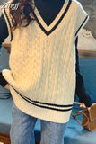 Vest Women Preppy-style V-neck Sleeveless Korean Loose Fashion Leisure Sweaters Students All-match Streetwear