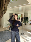 Xixi 2025 Autumn New White Standard Temperament Slant Shoulder Solid Color Knit Shirt Long-Sleeved Top Sweater