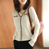 Soft Women Pullover Sweater Sexy V Neck Autumn Basic Chic Button Knitted Blouse Long Sleeve Slim Korean Female