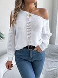 Shooting 2025 Autumn And Winter Casual Pure Color Hollow Shoulder Long-Sleeved Cover Sweater Women's