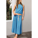 Hot 2025 New Summer Vacation Sleeveless Vest Half-Dress Cotton-Song Set Two-Piece