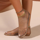 Summer New Color Water Drill Flat Beach Sandals Large Size Breathable Mesh Hollow Women
