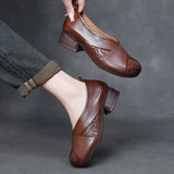 Layer Of Cowhed Leather Retro Windy Mother Shoes Autumn New Soft-Soled Single Shoes Women Casual Small Leather