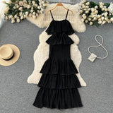 Chiffon Sling Dress Female French Gentle Style Temperament High-End Feel Leaf Side Cake Dress Fairy