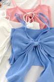 Women Solid Bow Irreguarl Crop Top Sleeveless Tees Knitted Slim Females Sexy Sweet Chic Slim Basic Kawaii Tanks