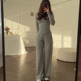 Summer New Women's Round Neck Solid Color Wide Leg Pants Commuting Leisure Suit