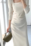 Collar Solid Wedding Maxi Dresses for Women Office Lady Bodycon Midi Dress Elegant Korea Fashion Clothes Autumn 2023