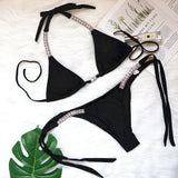 Zingj Solid Color Sexy Strap Swimsuit Luxury Rhinestone Swimsuit 2023 New
