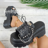 Women's Shoes In The Summer Of 2025 New Cool Slippers Pine Cake Thick-Soled Rivet Chain Coarse