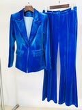 And Winter 2025 New Women's Professional Fashion A Buckle Gold Velvet Suit Jacket + Horn Pants Set Two
