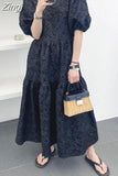 Jacquard Bubble Sleeve French Simplicity Dress Summer Casual Women Elegant Self-cultivation Ladies Woman Dresses New