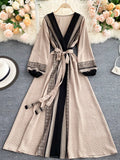 Autumn Women Printed Long Dress Vintage Puff Sleeve High Waist A-Line Vestidos Female 2023 New Fashion Beach