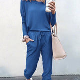 Spring And Autumn Women's New Women's Loose-Fitting Solid-Colored Drawstring Long-Sleeved Casual
