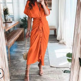 Women's Spring New Short-Sleeved Temperament Commute High-Waist Print Long