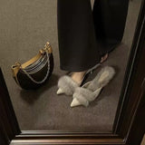 High Heels Women Wear Pointed Tips 2025 Late Autumn Hairy Half Slippers Korean Version Of Fine And Sister Wind Women