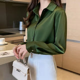 Fashion Silk Shirt Women Long Sleeve Shirts Women White Shirt Woman Silk Blouse Tops Casual Solid Basic Shirts