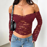 2025 Women's New Fashion Sexy Hot Babes Lace Word Long-Sleeved Short