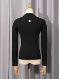 High-End Blouse In Autumn 2025 New Temperament Collar Metal Decorative Long-Sleeved Knitted Shirt