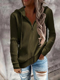 Zingj And Winter New Solid Color Casual Hoodie Loose Zipper Half Cardigan Set Long Sleeve Hooded Knit Women's Wear-Outfit