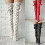 Zingj Knit Garter Fur Ball Over The Knee Long Stockings Pile Pile Wool Socks