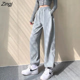 Waisted Pants Women Harajuku 3XL Thicker Autumn Workout Chic Ladies Trousers All-match Simple Basic Gray New Design