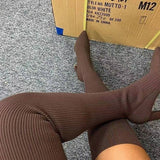 Autumn And Winter Sharp Head Thick And Knitted Knee Boots Woman 43 Large Elastic Long