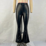 Zingj Women's Winter 2024 New High Waist Light Sense PU Leather Pants Trousers Black Bright Face Horn Trousers Women's