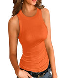 Women Sports Solid Color Round Neck Knitted Sleeveless Top Multi-color